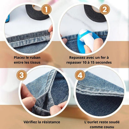 2 rouleaux ruban thermocollant ourlet | noir et blanc | 1,5 cm x 24 M